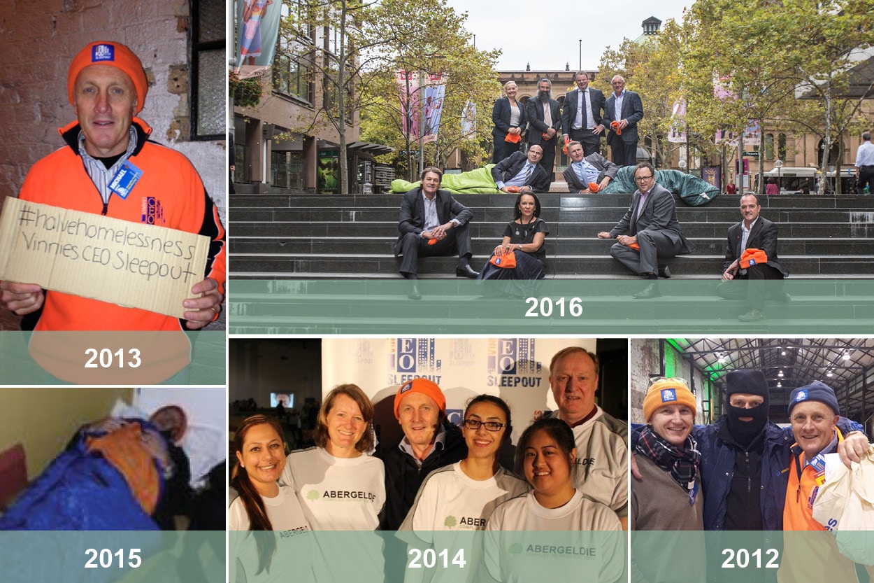 Mick Boyle participating in the CEO Sleepout throughout the years